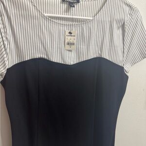 Express Black and White Fitted Short Sleeve Blouse